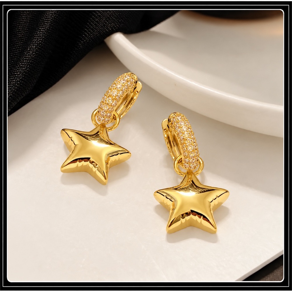NEW STATEMENT PUFFY STAR SIMULATED DIAMOND HUGGIE EARRINGS